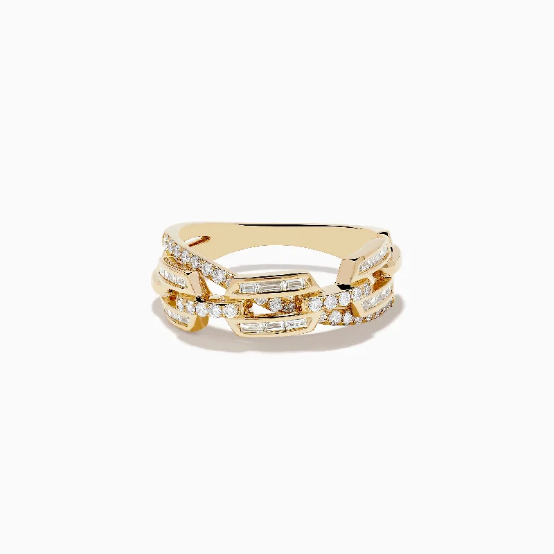 Men's wedding bands-14K Yellow Gold Diamond Chain Link Crossover Ring 0.46 TCW