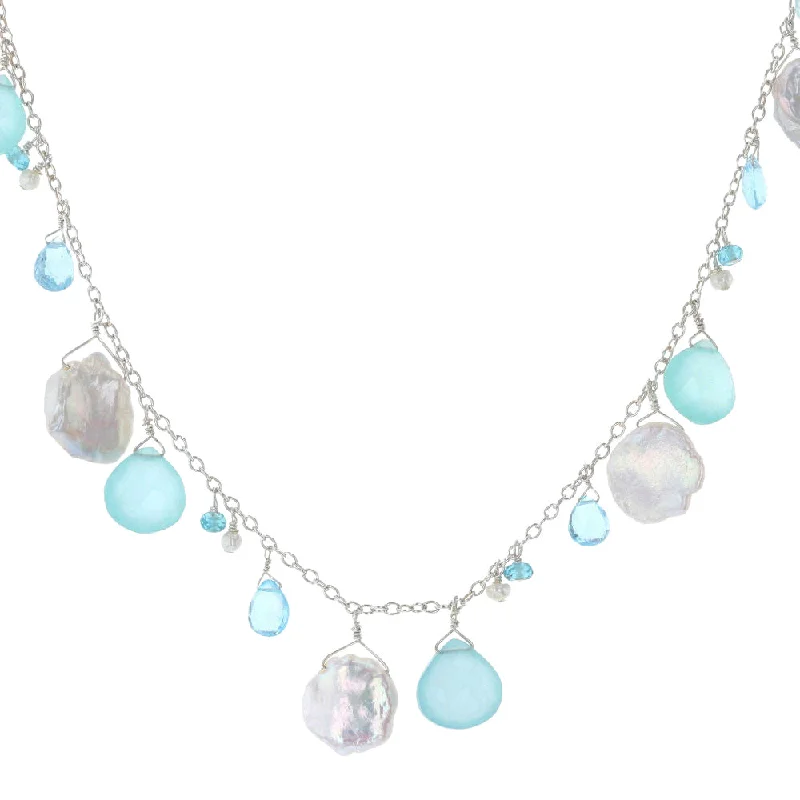 Family Name Pendant Necklaces -Keshi Pearl & Briolette Chalcedony Necklace