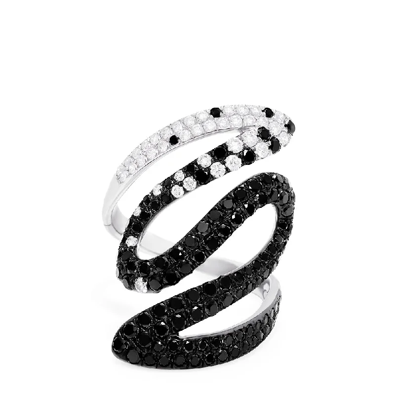 Simple custom rings for women-14K White Gold Black and White Diamond Ring, 2.05