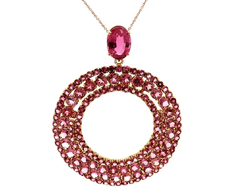 Necklaces for Special Occasions -37.93ctw Oval and Round Pink Tourmaline Open Circle Pendant Necklace in 18K