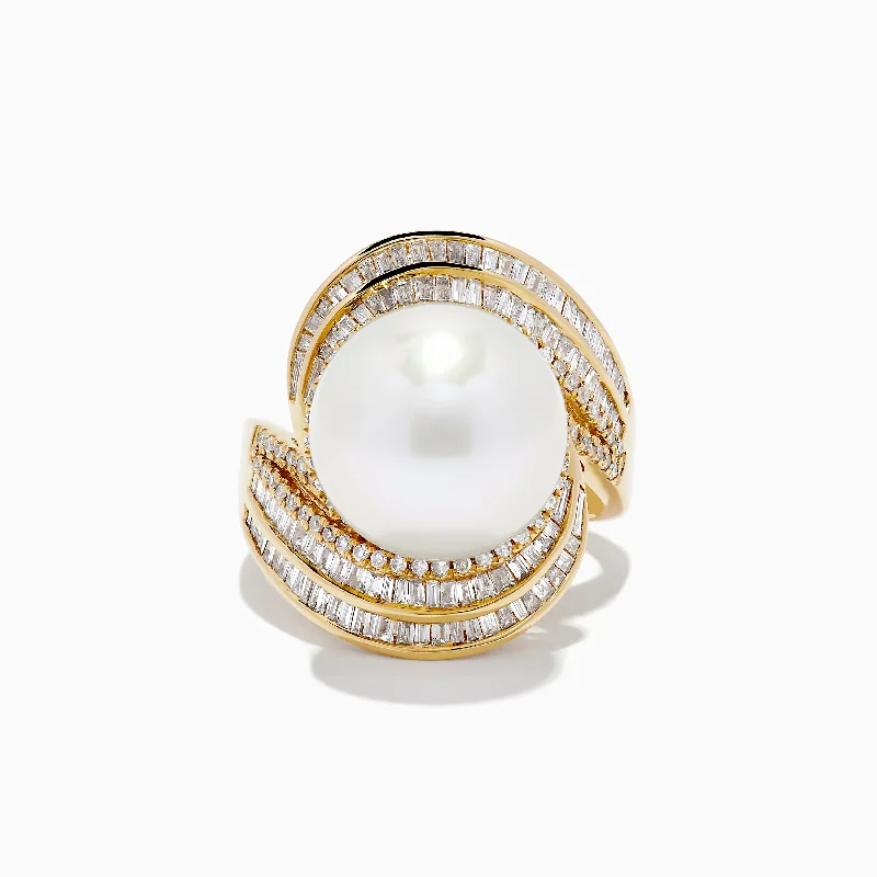 Diamond wedding rings-14K Yellow Gold Fresh Water Pearl and Diamond Ring