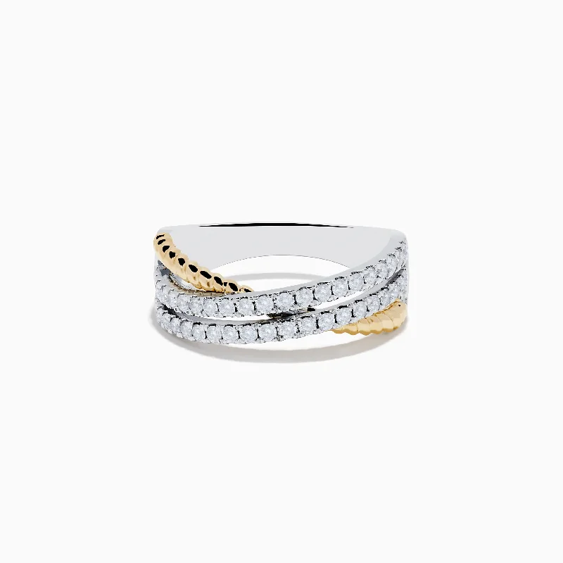 Stylish gold rings for men-Duo 14K White & Yellow Gold Diamond Criss Cross Ring