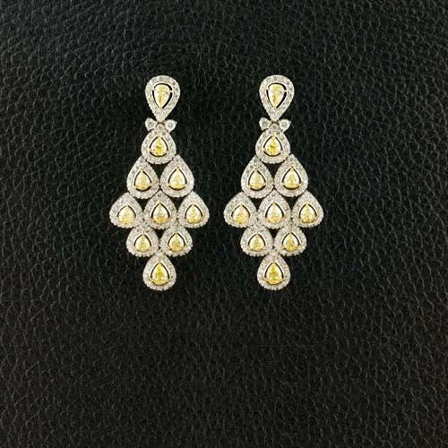 Hoop Earrings-Yellow & White Diamond Dangle Earrings