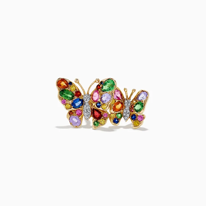 Vintage engagement rings-Watercolors 14K Gold Multi Sapphire and Diamond Butterfly Ring