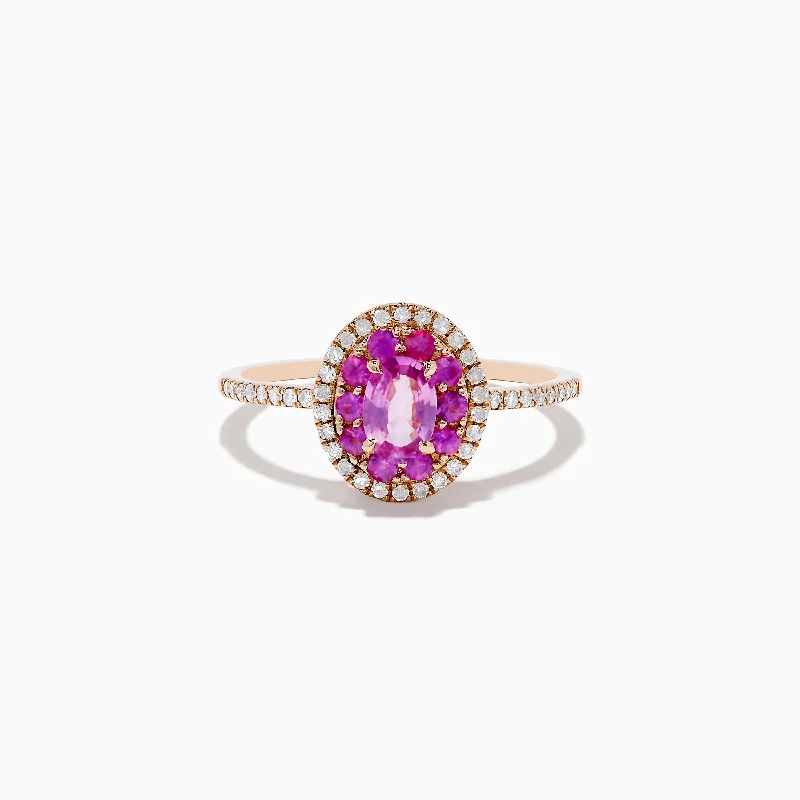 Sapphire rings-14K Rose Gold Pink Sapphire and Diamond Ring