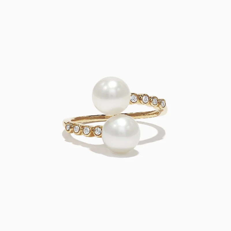 Antique rings for women-14K Yellow Gold Diamond and Fresh Water Pearl Ring, 0.09 TCW