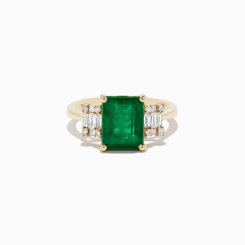 White gold rings-Brasilica 14K Yellow Gold Emerald and Diamond Ring