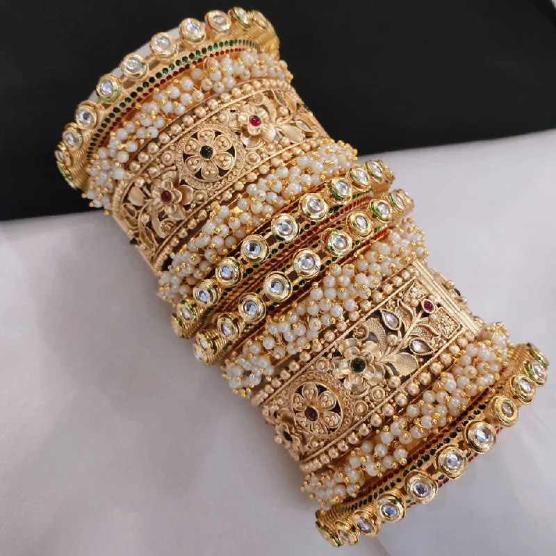 Wedding Bangles For Unique Look-Lucentarts Jewellery Gold Plated Pota Stone And Pearls Openable Bangles Set