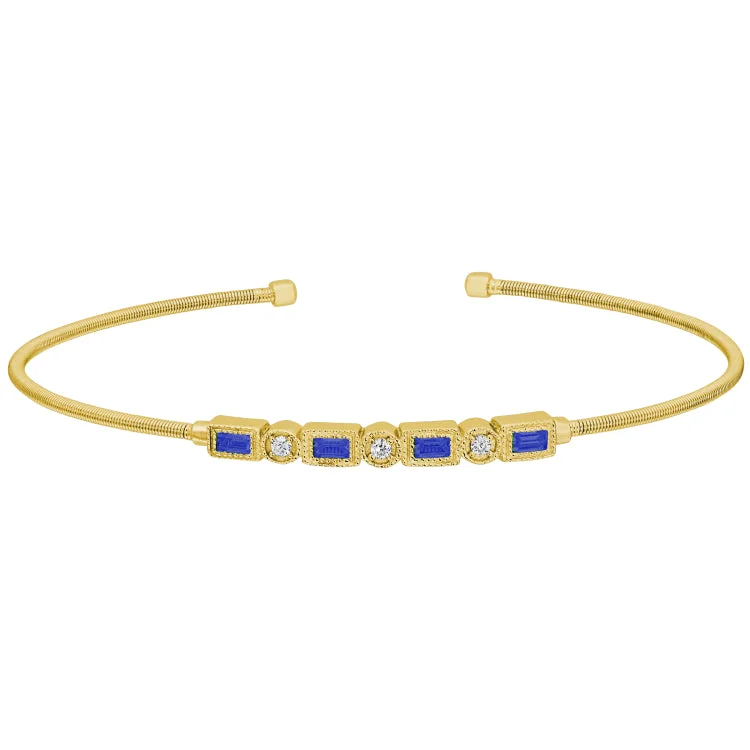 Crystal Beaded Bracelets For Women-Gold Finish Sterling Silver Cable Cuff Bracelet with Simulated Sapphires and Simulated Diamonds