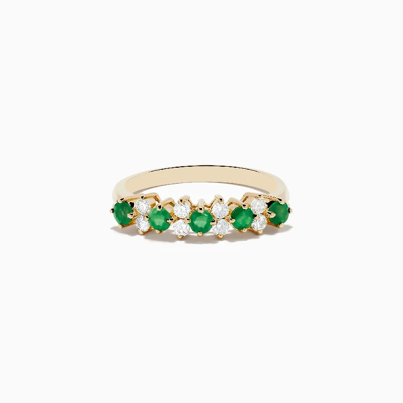 Black diamond rings-14K Yellow Gold Emerald and Diamond Band, 0.64 TCW