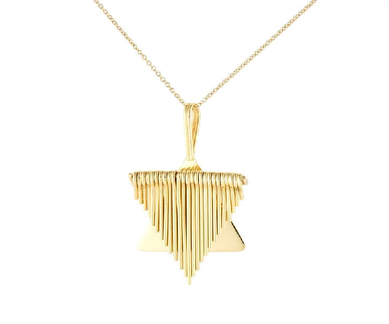 Two-Piece Pendant Necklaces -Abstract Star of David Bar Tassel Pendant Necklace in 18K