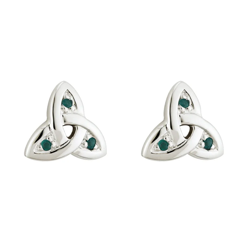 Abstract Earrings-14K White Gold Emerald Trinity Knot Stud Earrings