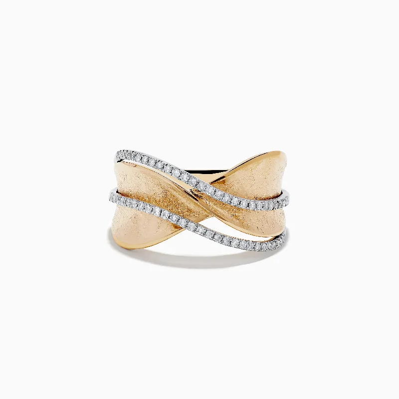 Personalized wedding rings for couples-D'Oro 14K Textured Gold Diamond Crossover Ring