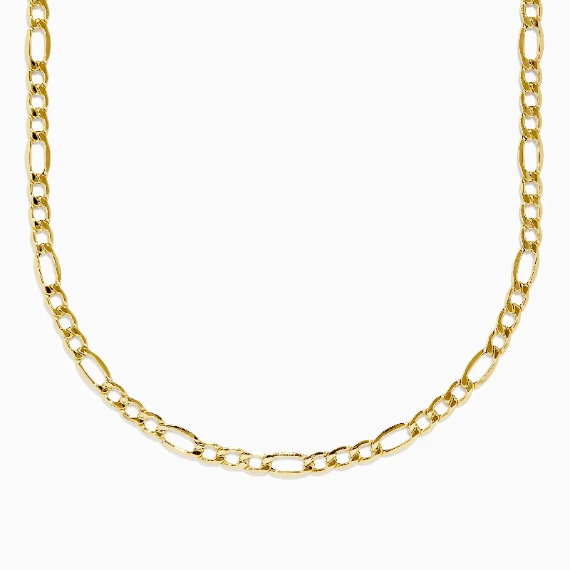 Green Stone Necklaces -14K Yellow Gold 20" Figaro Necklace