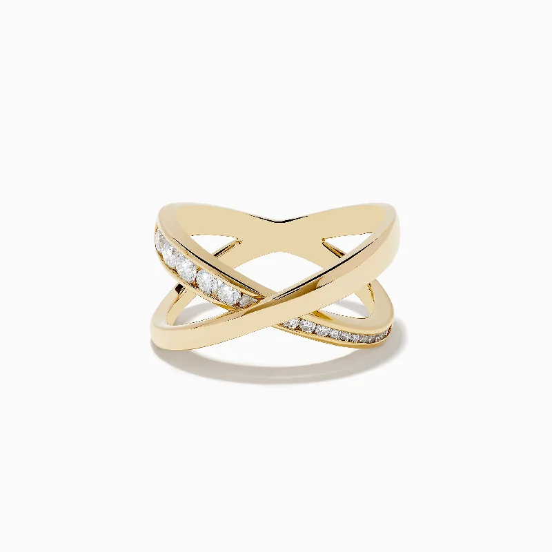 Stackable rings-D'Oro 14K Yellow Gold Diamond Criss Cross Ring