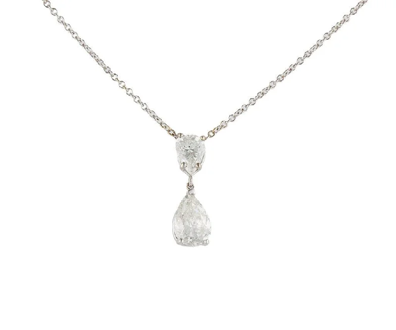 Black Crystal Necklaces -2.10ctw Pear Cut Diamond Two Stone Drop Pendant Necklace in 18K