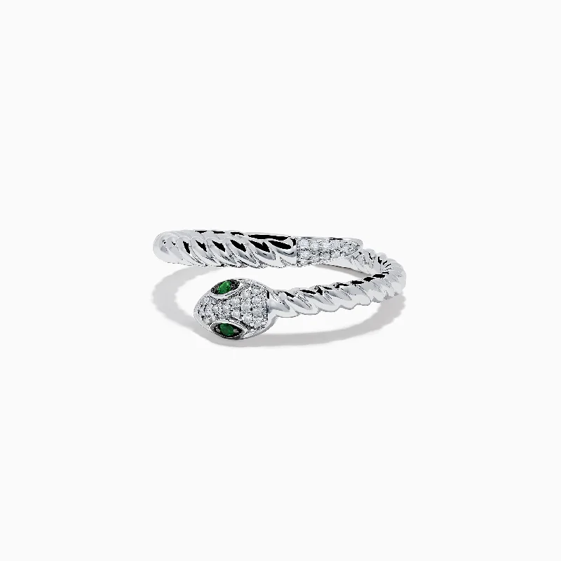 Stylish rings for men-925 Sterling Silver Diamond and Tsavorite Snake Ring