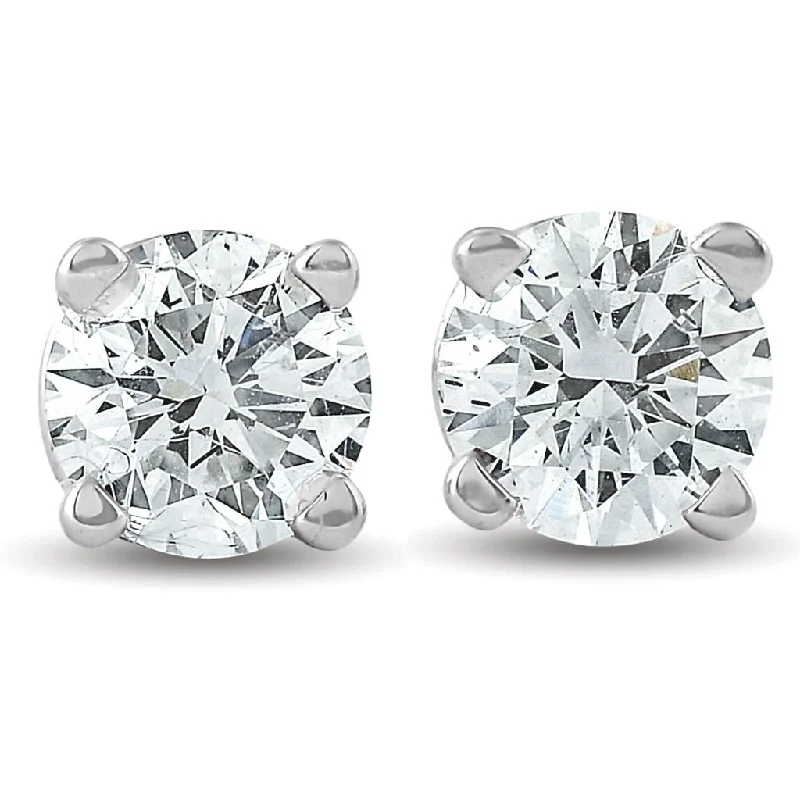 Multi-Colored Earrings Set-14k White Gold Diamond Stud Earrings - 1.44cttw