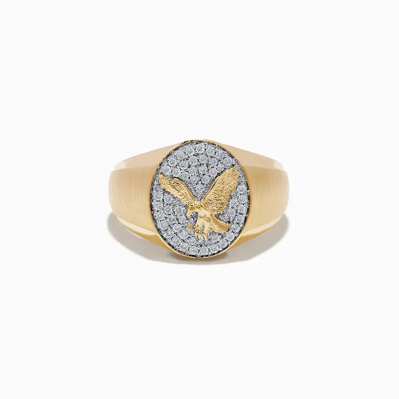 Custom platinum rings-14K Yellow Gold Diamond Eagle Signet Ring