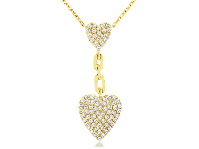 Personalized Heart Shape Necklaces -Yellow Gold Diamond Pave Heart Necklace