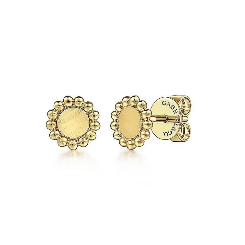 Gold And Diamond Earrings-Gabriel & Co 14k Yellow Gold Round Disk Stud Earrings