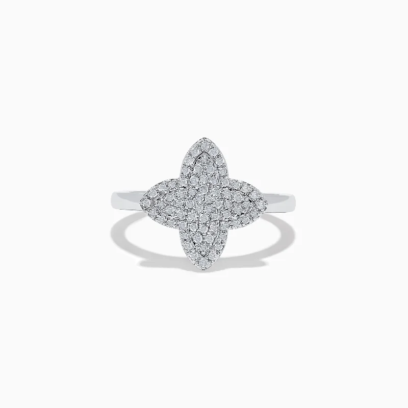 Luxury rings for men-Novelty 14K White Gold Diamond Clover Ring