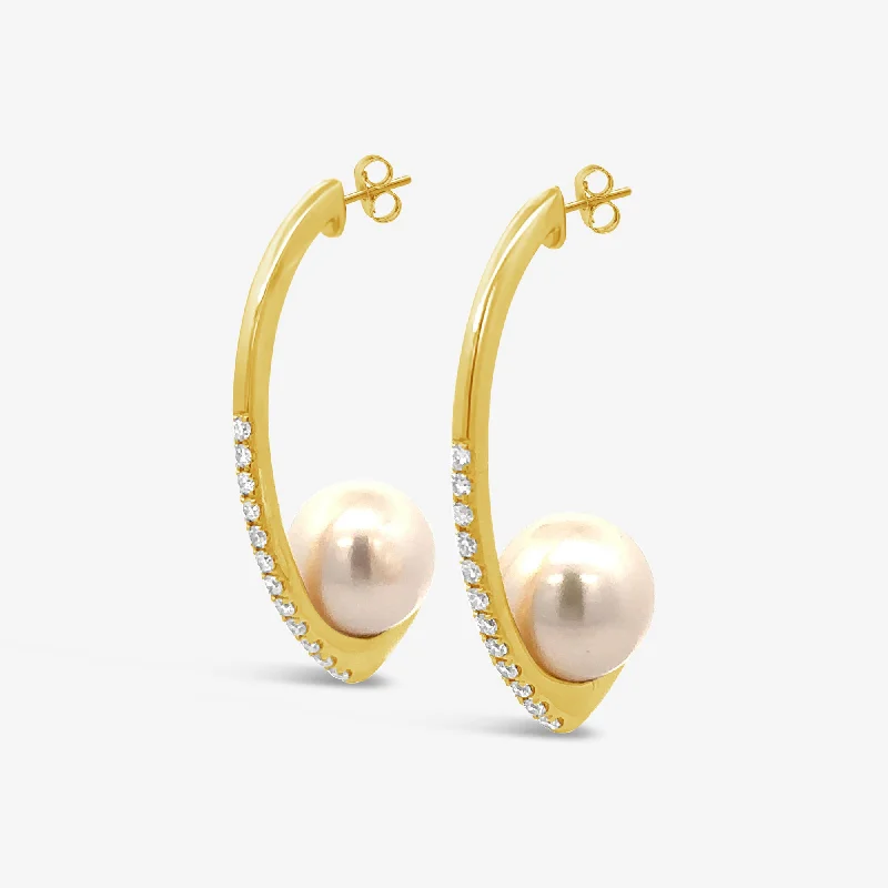 Clear Diamond Earrings-Pave Diamond & Pearl Drop Earrings