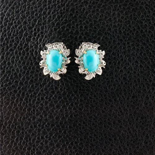 Simple Gold Earrings For Brides-Turquoise & Diamond Estate Earrings