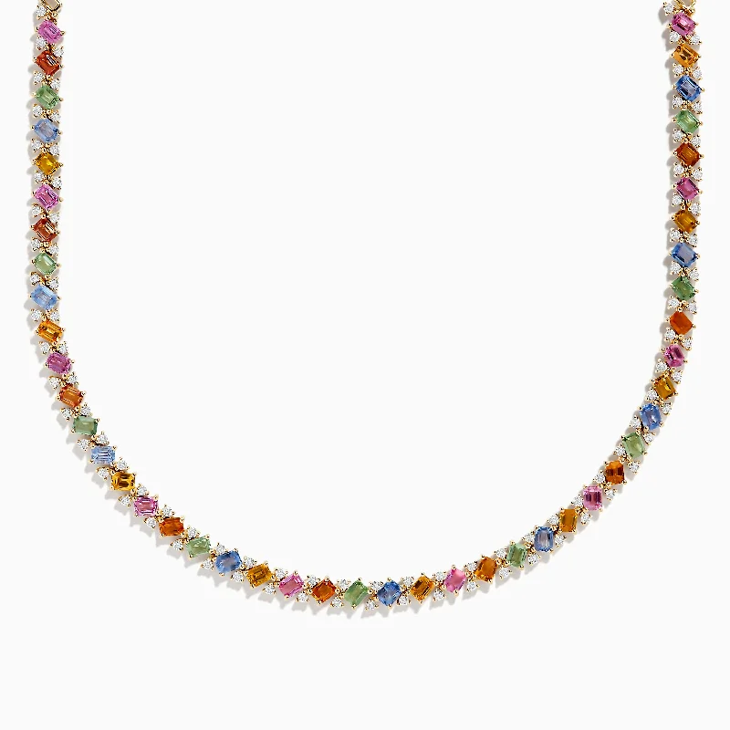 Star Necklaces -Watercolors 14K Yellow Gold Multi Sapphire and Diamond Necklace