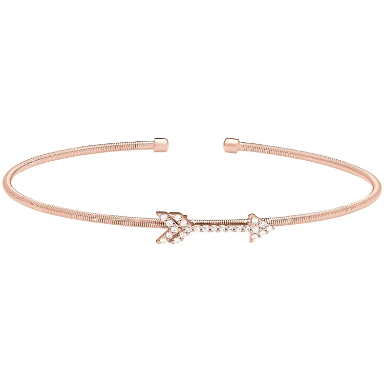 Stackable Tennis Bracelets For Women-Rose Gold Finish Sterling Silver Cable Cuff Arrow Bracelet with Simulated Diamonds