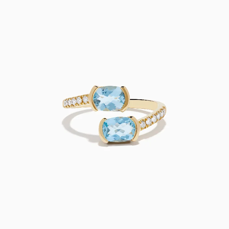 Custom rings for special occasions with gemstones-Aquarius 14K Yellow Gold Aquamarine and Diamond Bypass Ring