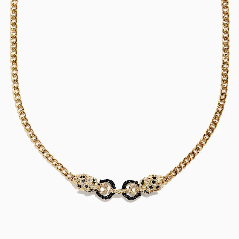 Designer Fashion Necklaces -Signature 14K Gold White and Black Diamond Necklace