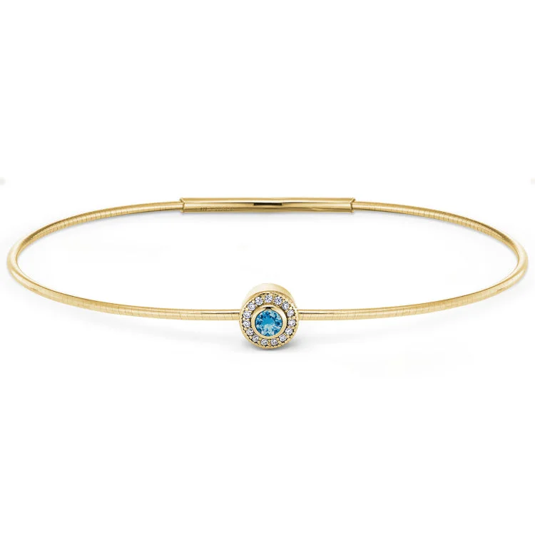 Diamond Bracelets For Women-Gold Finish Finish Sterling Silver Round Simulated Blue Topaz Birth Gem Bracelet with Simulated Diamonds