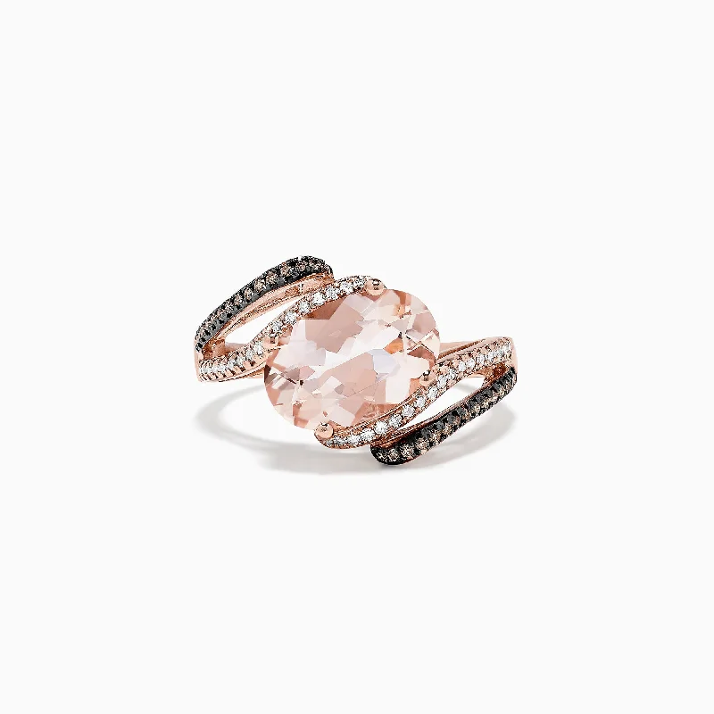 Wedding bands with engravings-14K Rose Gold Morganite and Diamond Ring, 3.43 TCW