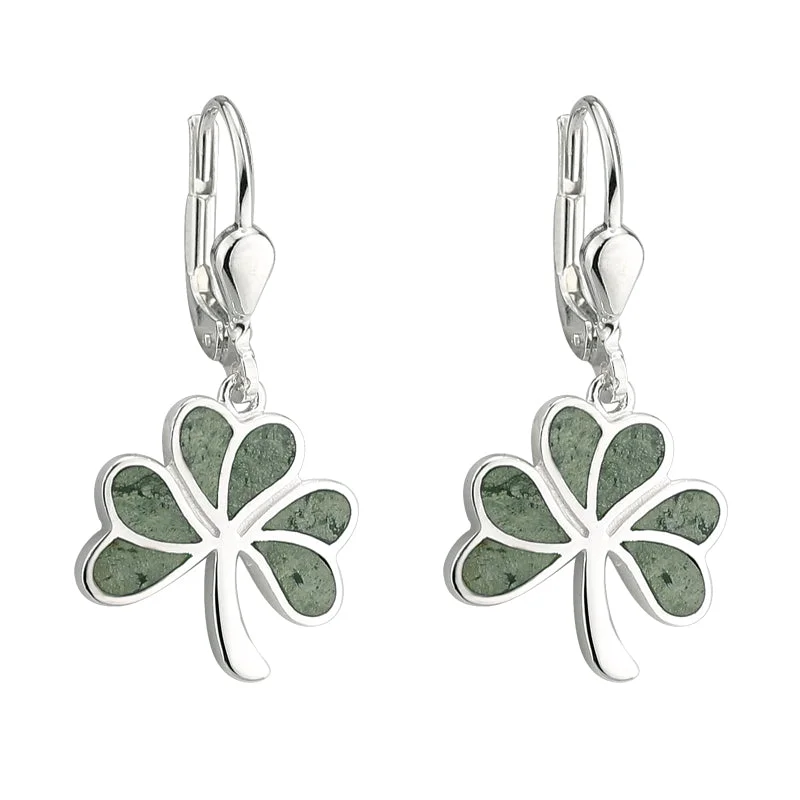 Fashion Hoop Earrings-Connemara Marble Shamrock Drop Earrings