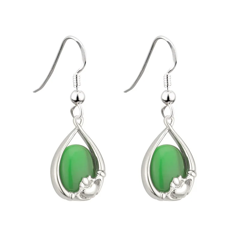 Modern Earrings-Green Cat Eye Claddagh Earrings