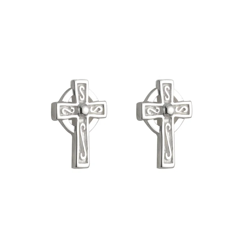 Rose Gold Earrings-Communion Silver Cross Earrings