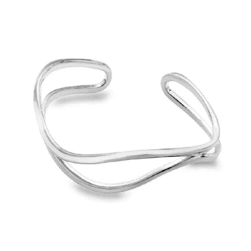 Bangles With Gems For Brides-Sea Gems Sterling Silver Sculptured Wave Torque Bangle