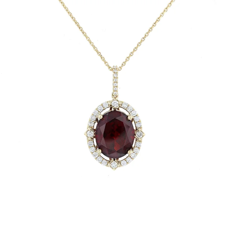 Matching Couples Necklaces -Garnet & Diamond Oval Fancy Halo Pendant