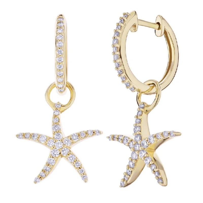 Drop Earrings For Bridal-Yellow Gold Diamond Hoop & Starfish Dangle Earrings