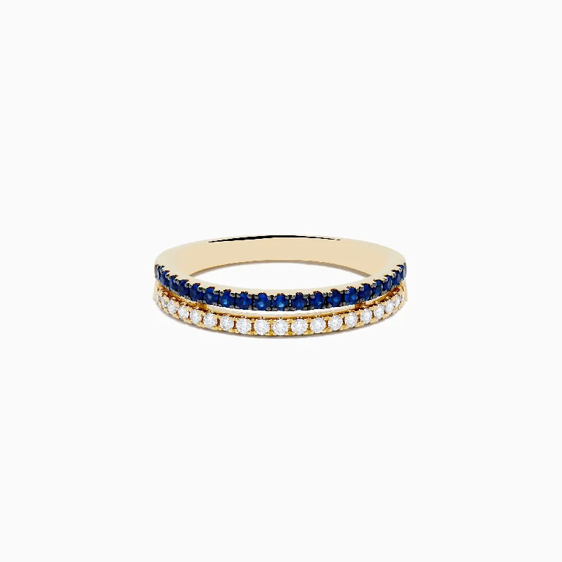 Custom gemstone rings for women-14K Yellow Gold Sapphire and Diamond Stacked Band Ring