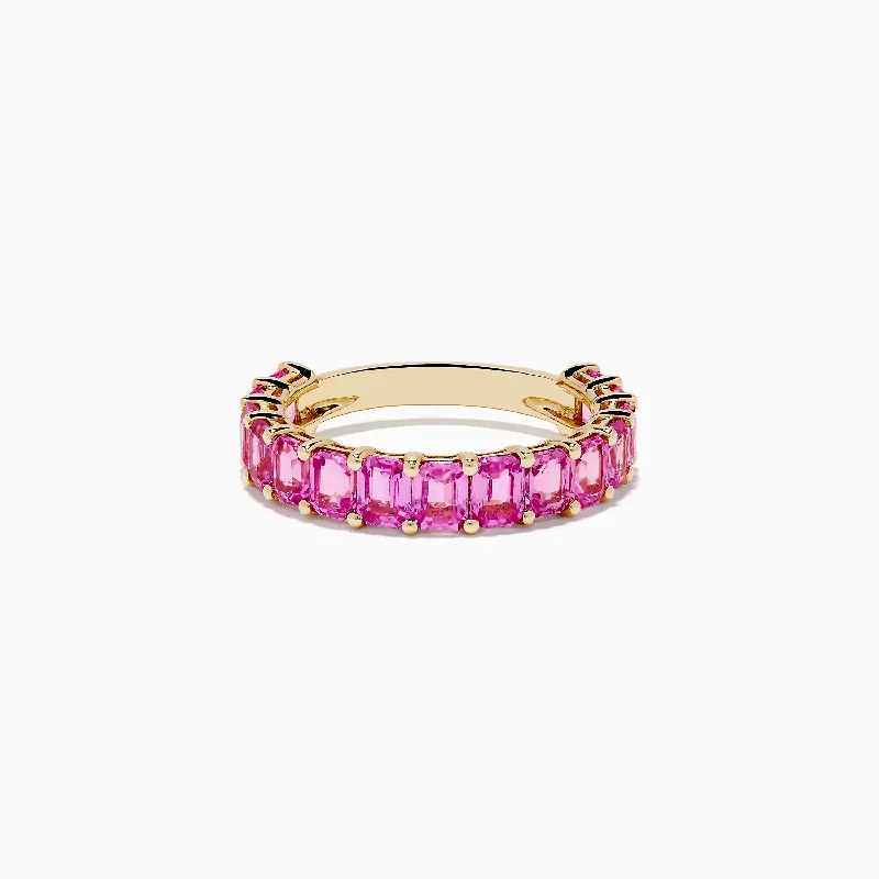 Custom rings with unique gemstones-14k Yellow Gold Pink Sapphire Band Ring