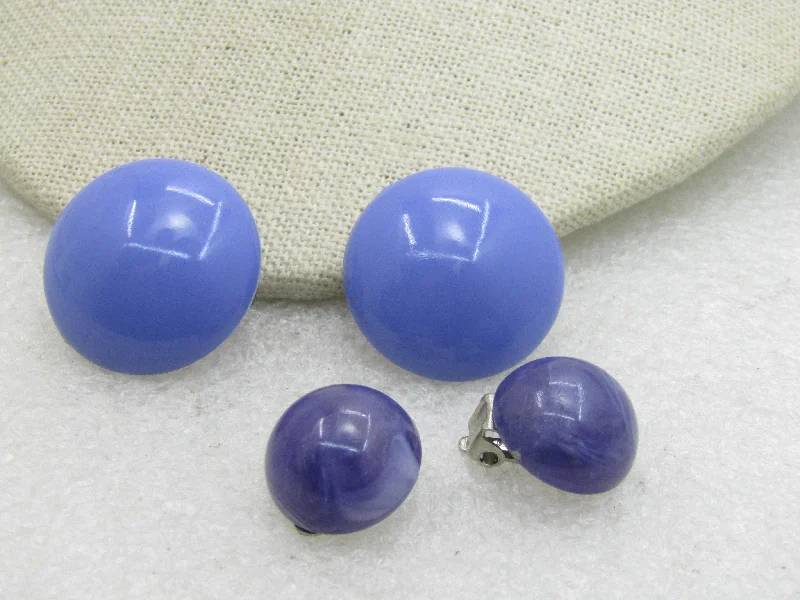 Wedding Earrings With Gemstones-Vintage 2 Pair Purple Clip Earrings, Mid-Century-1960's