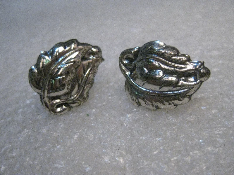 Diamond Drop Earrings-Vintage Sterling Danecraft Leaf Earrings, Screw Back, 1950's-1960's, 3.58 grams