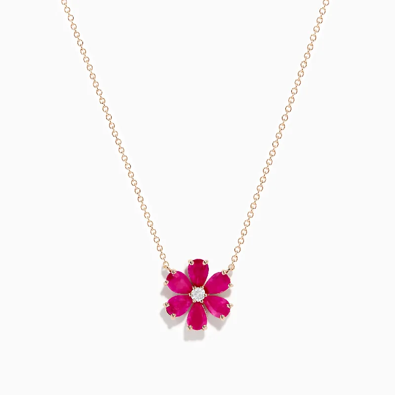 Personalized Letter Bar Necklaces -14K Rose Gold Ruby Flower Necklace