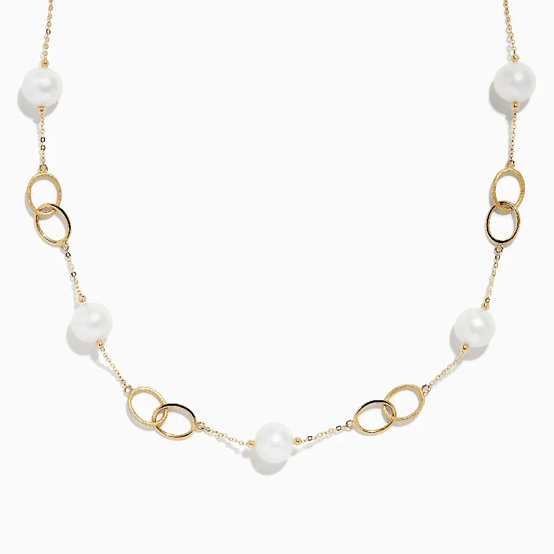 Charm Bracelet Necklaces -14K Yellow Gold Fresh Water Pearl Link Necklace