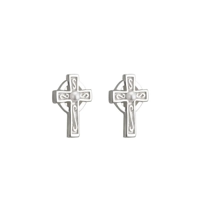 Designer Dangle Earrings-Communion Pearl Cross Earrings