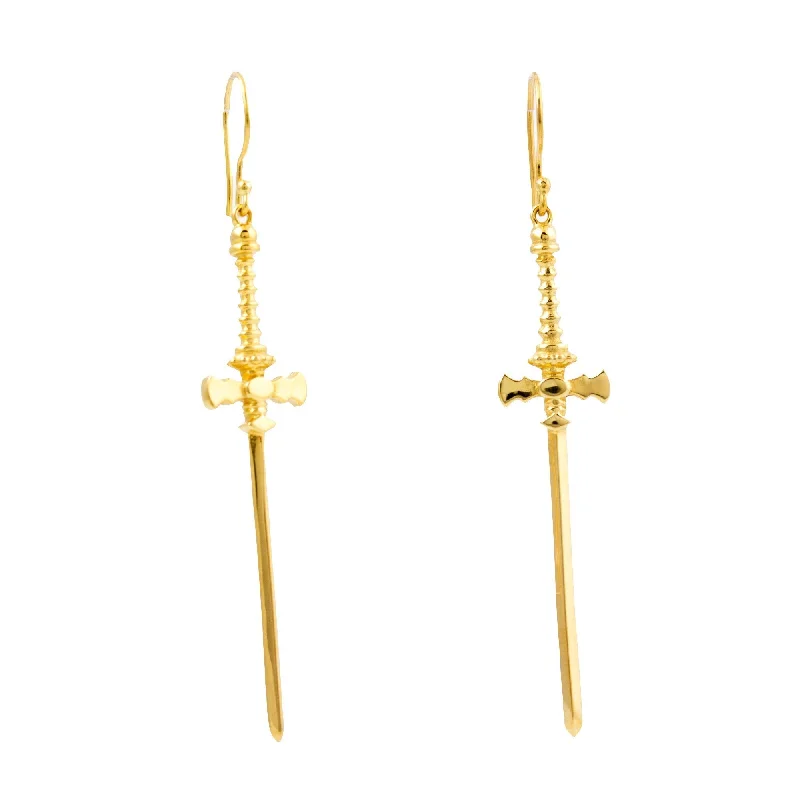 Hoop Earrings Set-Gold "Defender" Sword Earrings