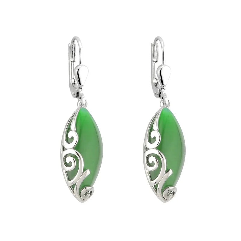 Multi-Color Hoop Earrings-Green Cat Eye Celtic Drop Earrings