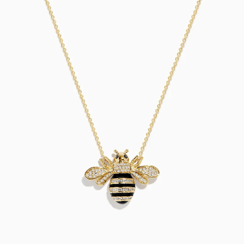 Luxury Gold Necklaces -Safari 14K Yellow Gold Black and White Diamond Bee Necklace